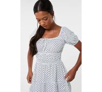 Pink Vanilla Women's White Puff Sleeve Polka Dot Tiered Mini Dress | Size: Small Pink Vanilla White S