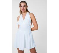 Pink Vanilla Women's White Slinky Halter Mini Dress | Size: Large Pink Vanilla White L