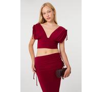 Pink Vanilla Women's Wine Ruched Shoulder Crop Top | Size: Small Pink Vanilla Wine S
