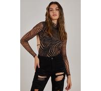 Pink Vanilla Women's Zebra Swirl Backless Bodysuit in Black | Size: 8 Pink Vanilla Black 8