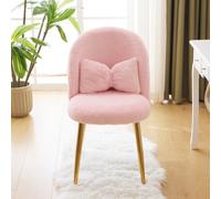 Pink Vanity Chair With Back & Pillow, Cute Small Cozy Desk Ch No Wheel