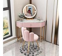 Pink Vanity Desk Set - Corner Makeup Table with Mirror 5 Drawers & Stool Stylish Dressing Table for Bedroom Furniture - 60/70CM (70CM)