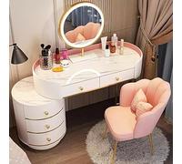 Pink Vanity Desk Set, Solid Wood Makeup Table with 5 Drawers, Modern Sintered Marble Top, Touch Screen HD Mirror - Stylish Dressing Table for Bedroom or Makeup Room