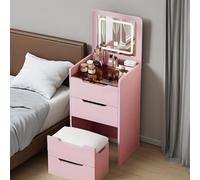Pink Vanity Table with Mirror & Lights - Compact 3-in-1 Makeup Desk with Cushioned Stool 3 Drawers - Small Dressing Table for Home 23.6" L x 15.7" W x 31.4" H
