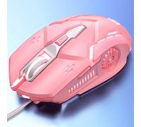 (Pink) VAORLO Machinery Gaming Mouse Cable Computer Gaming Desktop Laptop Universal 3200 DPI With Breathing Light Wire Mouse