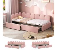 Pink Velvet 3ft Single Daybed with 2 Storage Drawers - Modern Sofa Bed Frame & Slats for 90x190cm UK Mattress Matteo Pink Single