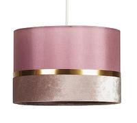 Pink Velvet & Fabric Vintage Easy Fit Drum Pendant Shade with Gold Metallic Band | 30cm Diameter (12") | None Electric Ceiling Lampshade | Fits All Lampholder Types E14 E27 B15 B22