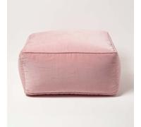 HOMESCAPES Blush Pink Velvet Pouffe Cube 60 x 60 cm Square Bean Bag with 100% Cotton Velvet Cover & Piped Edging Large Plush Footstool for Living Room
