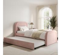 Pink Velvet Single Guest Bed with Trundle and Curved Headboard - Naomi