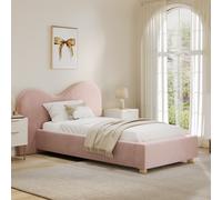 Pink Velvet Single Ottoman Bed with Curved Headboard - Aria