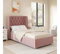 Pink Velvet Single Side-Lift Chesterfield Ottoman Bed - Taylor