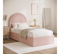 Pink Velvet Single Side-Lift Ottoman Bed with Curved Headboard - Nora