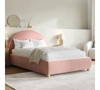 Pink Velvet Small Double Ottoman Bed with Curved Headboard - Nora