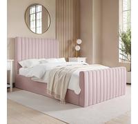 Pink Velvet Small Double Side-Lift Ottoman Bed - Khloe