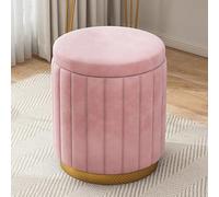 Pink Velvet Storage Ottoman - Round Padded Vanity Stool for Bedroom & Living Room - Chic Makeup Seat with Hidden Storage Stylish Accent Furniture for Home Decor