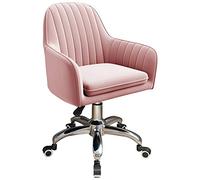 Pink Velvet Swivel Desk Chair - Adjustable Height Office Chair with Armrests 360° Rotating Comfortable Work Chair for Home Computer Desk Bedroom Dresser