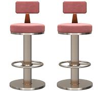 Pink Velvet Swivel Dining Chairs Adjustable Metal Bar Stools Modern Kitchen Seating with Round Footrest & Silver Base 2 Piece Set for Home & Bar Decor