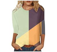 Pink Vest Tops for Women Uk Work Blouses Women Uk Retirement Gifts for Women Joggers Womens Three Quarter Sleeve T Shirt Geometric Color Blocking Printing Fashion Tops Womens Clothes Sale Clearance