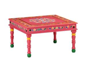 (pink) vidaXL Coffee Table Hand Painted Plant Stand Accent Table Solid Mango Wood