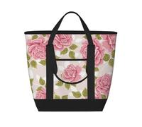 Pink Vintage Rose Pattern,Lunch Bags Large Capacity Insulated Tote Bag for Women Men Work Picnic Travel