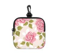 Pink Vintage Rose Pattern, Square Zipper Storage Bag, Neoprene Coin Purse, Small Wallets, Change Pouch, Change Purse