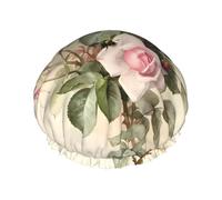 Pink Vintage Rose Print Shower Cap â€“ Reusable, Double Layer, with Elastic Band â€“ Perfect for Home, Spa, Hotel, and Travel