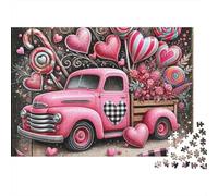 Pink Vintage Truck Jigsaw Puzzle for Adults 1000 Piece Jigsaw Puzzle Heart Candy Relaxing Gift Home Decor 52x38cm/1000pcs