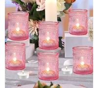 Pink Votive Candle Holders, 12 Pcs Glass Tea Light Candle Holders for Wedding, Party, Home Decoration (12, Pink)
