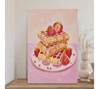 Pink Waffles Art Poster Strawberry Cake Canvas Painting Pink Vintage Balletcore Decor Kitchen Wall Girly Room Aesthetics 60x80cm Frameless