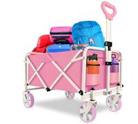Pink Wagon Cart Foldable Shopping Cart, Foldable Pink Wagon Carts with Wheels for Kids, Heavy Duty Grocery Wagons Utility Trolley on Wheels for Gardening, Shopping, Fishing, Camping Carts (Light Pink)