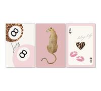 Pink Wall Art Trendy Cheetah Prints Retro 8 Ball Lucky Poster Set of 3 Funky Preppy Leopard Picture Coquette Room Decor Aesthetic for Girls Bedroom Dorm 16x24 inch Unframed