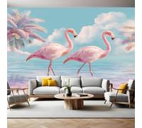 Pink Wall Mural 250 x 180 cm Two Flamingos Non-Woven Art Print Wallpaper Mural for Walls Living Room Bedroom TV Background Boys Girls Kids Rooms Decoration