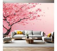 Pink Wall Mural 250 x 180 cm Watercolor Cherry Blossom Tree Non-Woven Art Print Wallpaper Mural for Walls Living Room Bedroom TV Background Boys Girls Kids Rooms Decoration