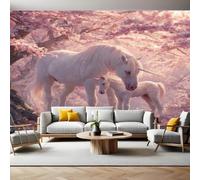 Pink Wall Mural Flower Cherry Blossoms Unicorn Photo Poster Mural Wallpaper Non-Woven Premium Art Print Living Room Bedroom Nursery TV Background Home Decor 300 x 210cm