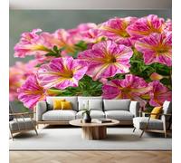 Pink Wall Mural Flower Morning Glory Photo Poster Mural Wallpaper Non-Woven Premium Art Print Living Room Bedroom Nursery TV Background Home Decor 300 x 210cm