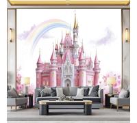 Pink Wallpaper Beautiful Flowers Butterflies Castle Themed Wallpaper for Living Room and Bedroom, Non-Woven Premium Art Print Fleece Wall Mural Decoration Poster Picture - 200 x 140 cm
