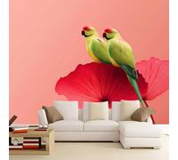 Pink Wallpaper Mural Poster, Minimalism Animals Parrots Flowers 3D Panoramic Custom Wallpaper 118 x 83 inch (W x H) - for Living Room Bedroom Decoration