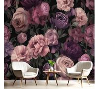 Pink Wallpaper Roses and Peonies Textured Wallpaper Elegant Flowers Feature Wall Mural 250×175 Cm (Wxh) Large Photo Wallpapers for Bedroom Living Room Tv Backdrop Hallway