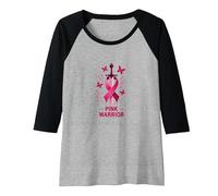 Pink Warrior: Breast Cancer Awareness Butterfly Sword Raglan Baseball Tee, Women, Black/Athletic Heather, XXL