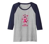 Pink Warrior: Breast Cancer Awareness Butterfly Sword Raglan Baseball Tee, Women, Navy/Athletic Heather, XXL
