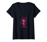 Pink Warrior: Breast Cancer Awareness Butterfly Sword V-Neck T-Shirt, Women, Black, XXL