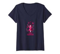 Pink Warrior: Breast Cancer Awareness Butterfly Sword V-Neck T-Shirt, Women, Navy, XXL