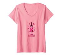 Pink Warrior: Breast Cancer Awareness Butterfly Sword V-Neck T-Shirt, Women, Pink, XXL