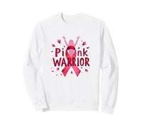 Pink Warrior Breast Cancer Awareness Empowering Women Survivor Sweatshirt, Adult Unisex, White, Small