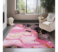 Pink Washable Area Rug 120 x 160 cm, Abstract Art Marble Line Art Printed Design Short Lint Non-Slip Backing Carpet For Living Room, Open-Plan Lounge Tea Rooms Country Estates Outdoor Rug
