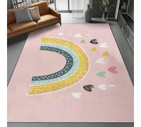 Pink Washable Area Rug 120 x 160 cm, Cute Bohemian Graffiti Love Heart Printed Design Short Lint Non-Slip Backing Carpet For Living Room, Open-Plan Lounge Tea Rooms Country Estates Outdoor Rug