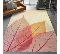 Pink Washable Area Rug 80 x 150 cm, Natural Elegant Leaf Veins Printed Design Short Lint Non-Slip Backing Carpet For Living Room, Open-Plan Lounge Tea Rooms Country Estates Outdoor Rug