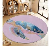 Pink Washable Round Rugs 100 cm, Non Slip Elegant Romantic Animal TurtleBoys Girls Circle Rug - Super Soft Low Pile Area Carpet for Bedroom Living Room Kids Room