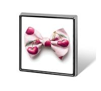 Pink Watercolor Bow with Cherries Pattern Unisex Brooches & Pins Square Lightweight Lapel Badge Jewelry for Clothing Shawl Hat