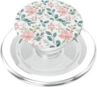 Pink Watercolor Flowers & Green Leaves - Botanical Pattern PopSockets PopGrip for MagSafe